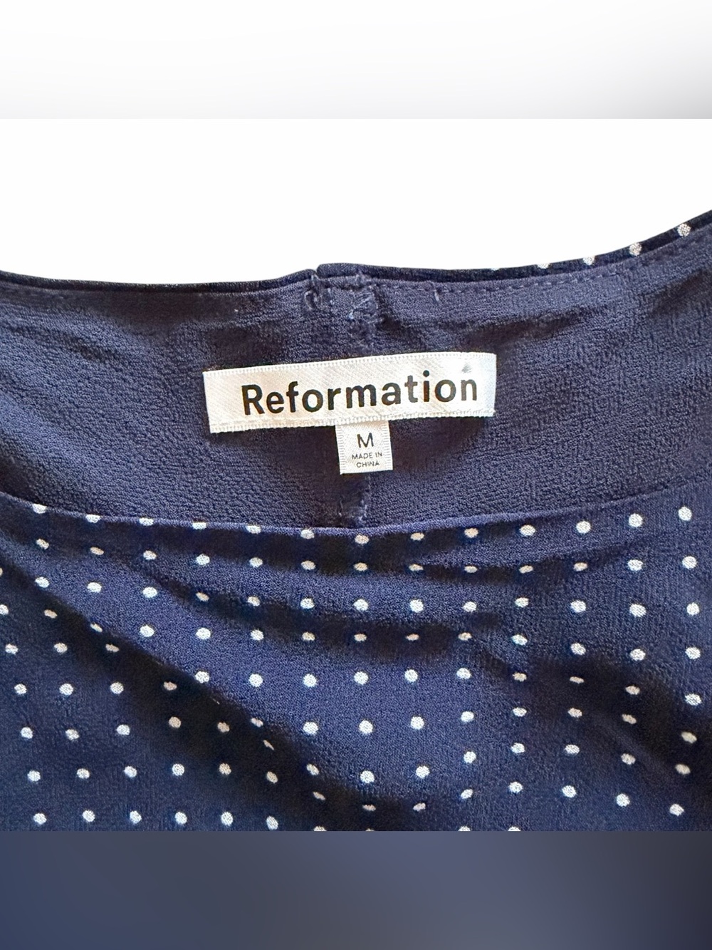 Reformation Topanga Navy Blue w/ white Polka dots Romantic Feminine Midi Dress M - Picture 10 of 11